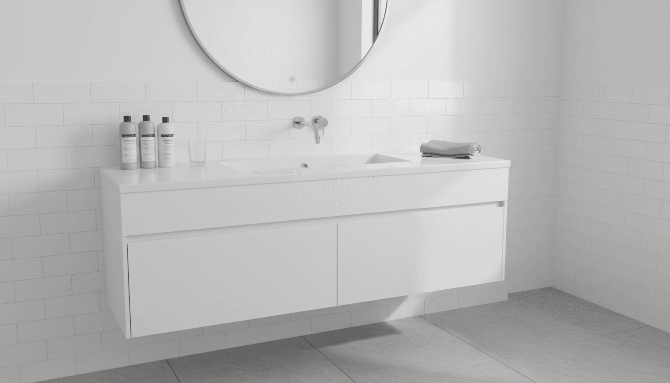 Fresh bathroom vanity with streak-free mirror and polished countertop